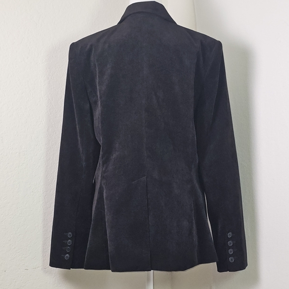 Norma Kamali Black Velvet Blazer Jacket Size 16 – Soft Stretch Corduroy Look - Picture 5 of 11